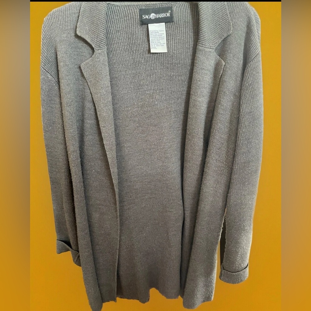 Large Dark Gray Ramie Cotton Acrylic Long Wrap Tie front Cardigan
